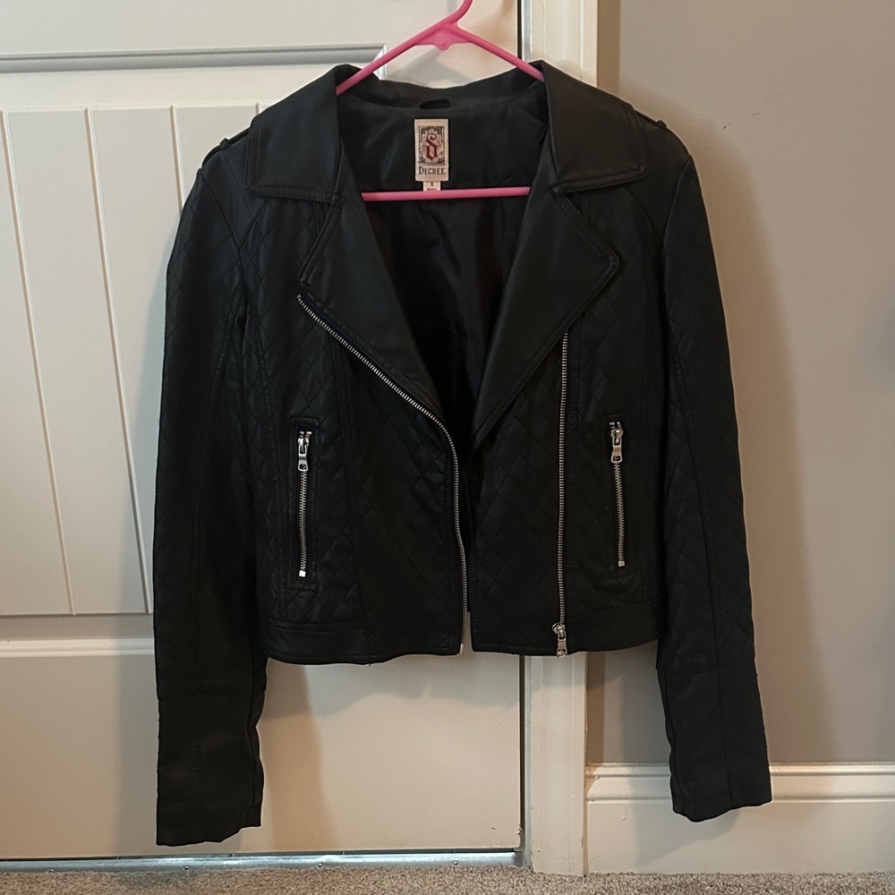 Decree Black Quilted Leather Jacket with Silver Zippers